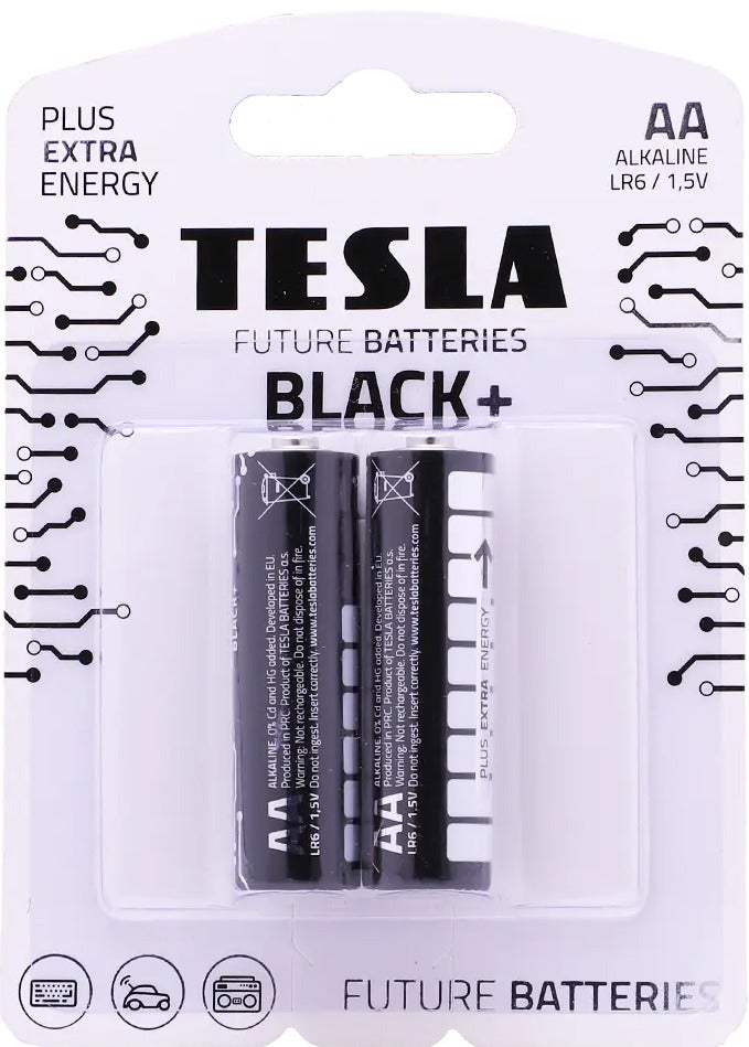 TESLA BATTERIES Tesla Alkaline AA Black Batteries – Pack of 2 - Image 1